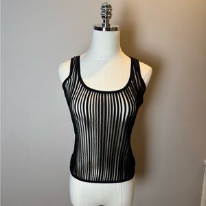 Vintage 90s Thierry Mugler black knitted vertical stripe sheer mesh tank top